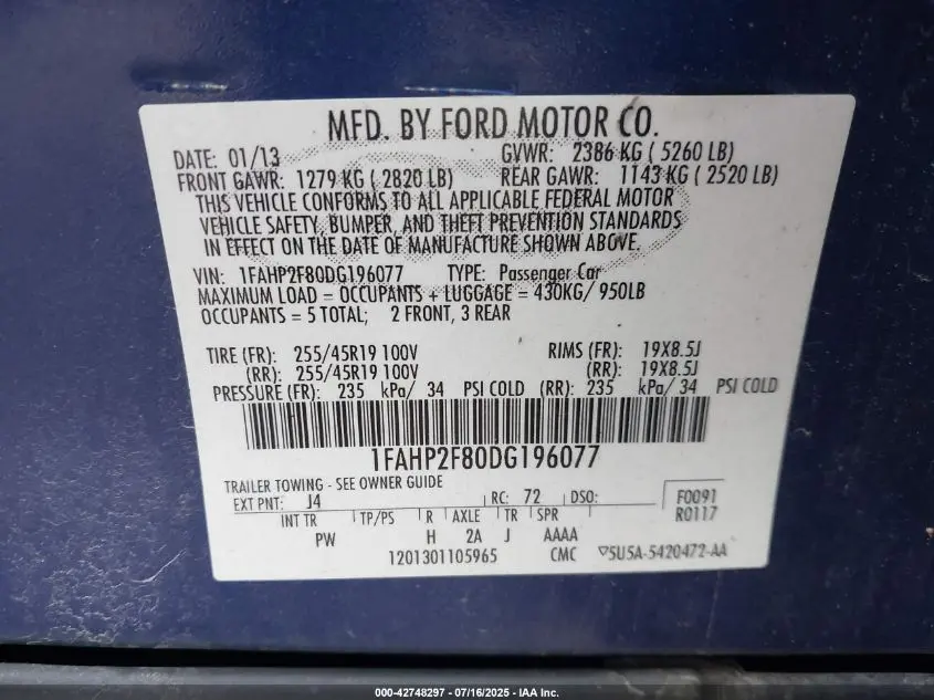 2013 FORD TAURUS LIMITED