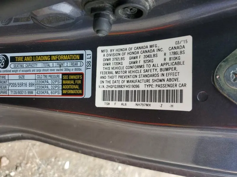 2015 HONDA CIVIC EX  