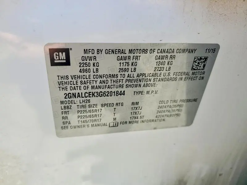 2016 CHEVROLET EQUINOX LT  