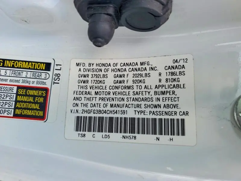 2012 HONDA CIVIC EXL  