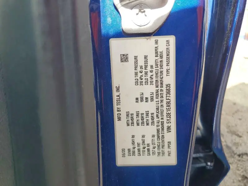 2020 TESLA MODEL 3   