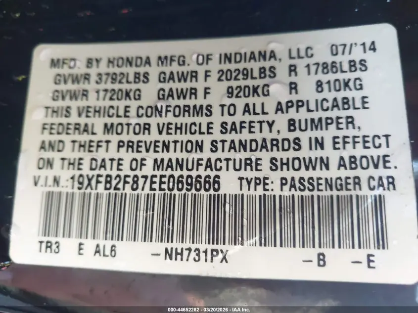 2014 HONDA CIVIC EX