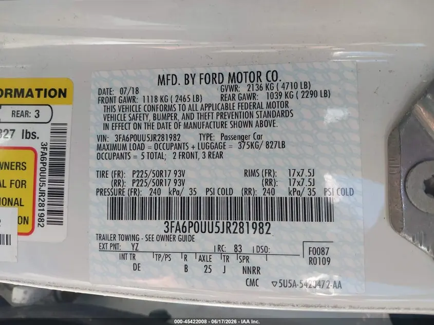 2018 FORD FUSION HYBRID S