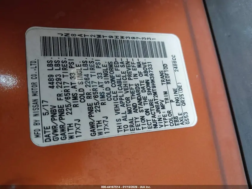 2017 NISSAN ROGUE SV