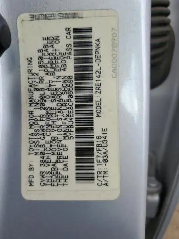 2012 TOYOTA COROLLA BASE  