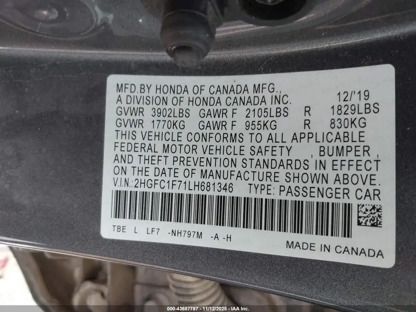 2020 HONDA CIVIC EX-L