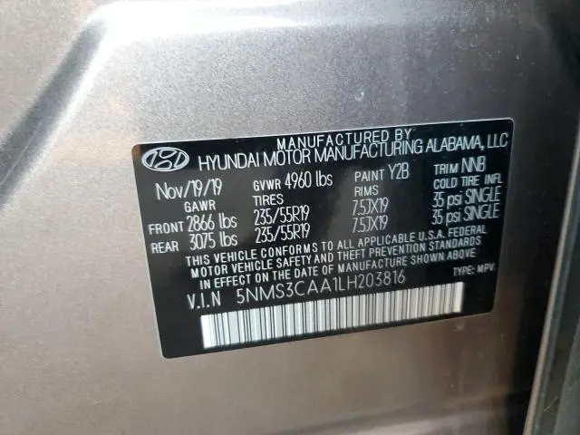 2020 HYUNDAI SANTA FE SEL  