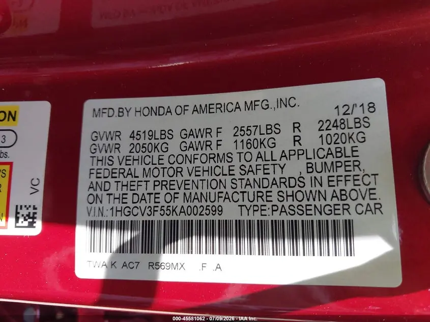 2019 HONDA ACCORD HYBRID EX-L