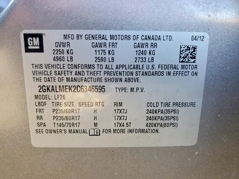 2012 GMC TERRAIN SLE  