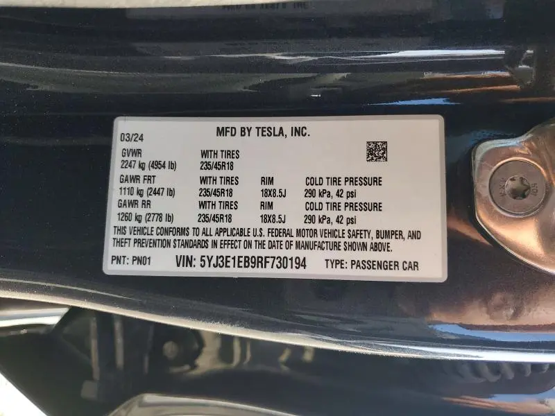 2024 TESLA MODEL 3   