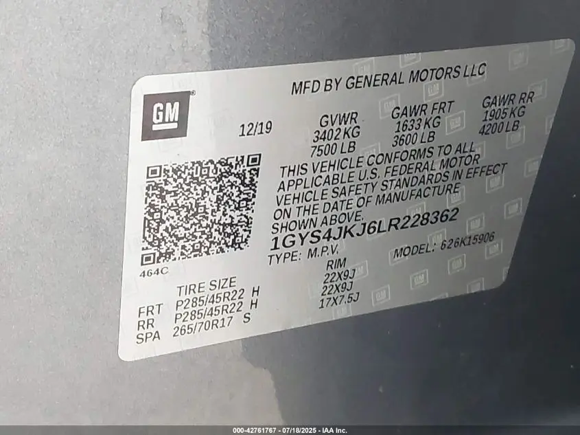 2020 CADILLAC ESCALADE ESV 4WD PREMIUM LUXURY