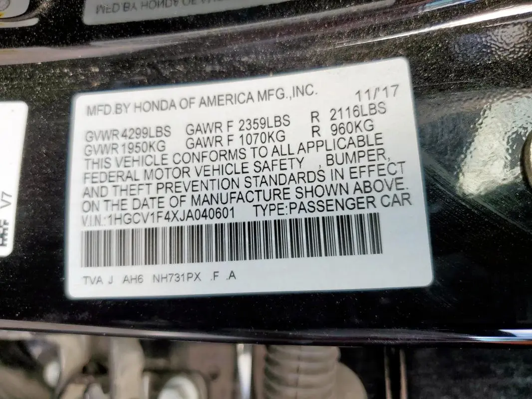 2018 HONDA ACCORD EX  