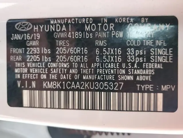 2019 HYUNDAI KONA SE  