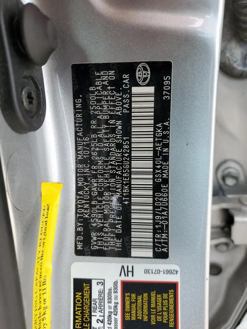 2016 TOYOTA AVALON XLE  