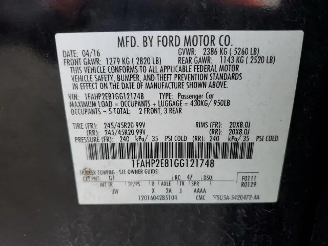 2016 FORD TAURUS SEL  