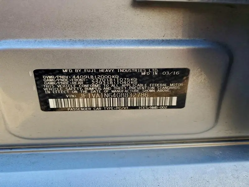 2016 SUBARU WRX LIMITED  