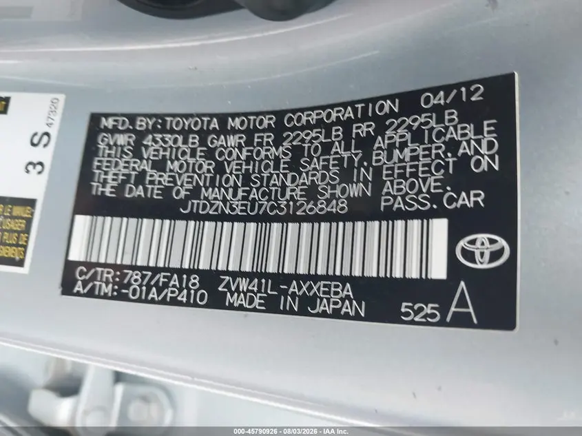 2012 TOYOTA PRIUS V TWO