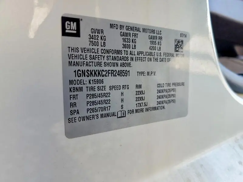 2015 CHEVROLET SUBURBAN K1500 LTZ  