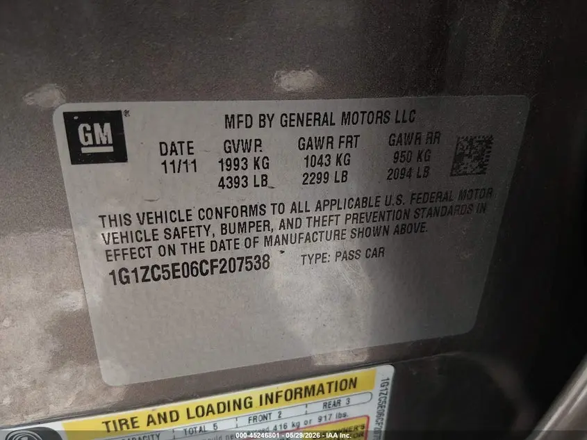 2012 CHEVROLET MALIBU 1LT