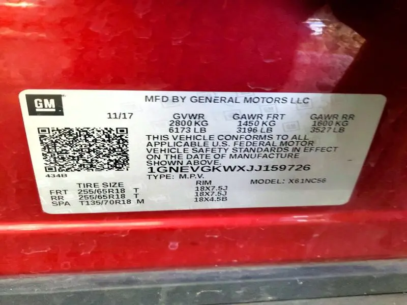 2018 CHEVROLET TRAVERSE LT  