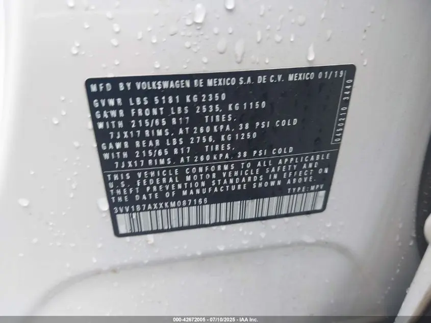 2019 VOLKSWAGEN TIGUAN 2.0T S