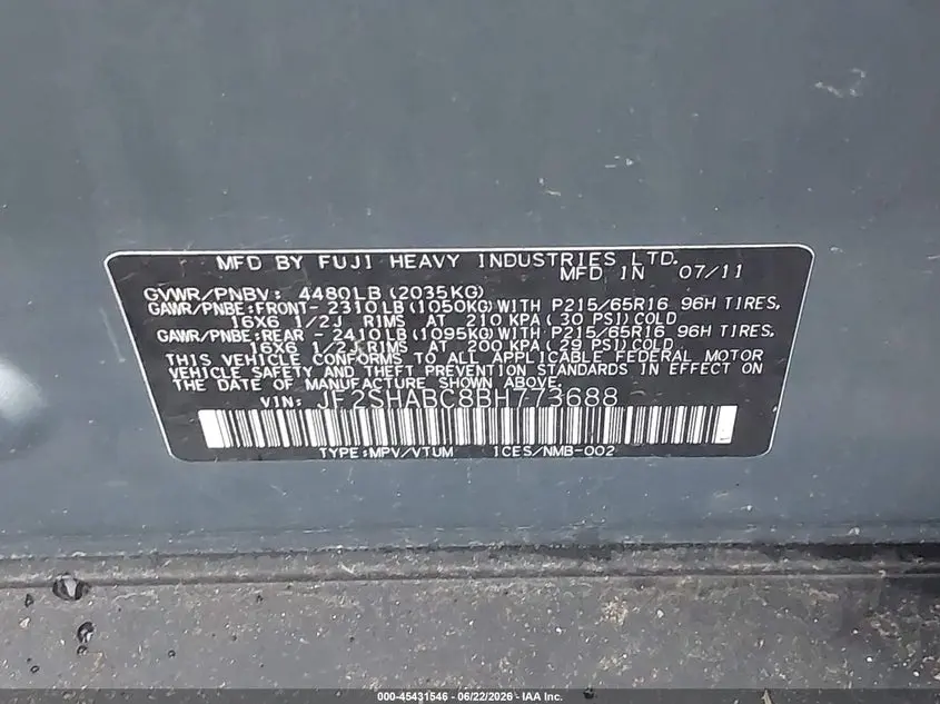 2011 SUBARU FORESTER 2.5X