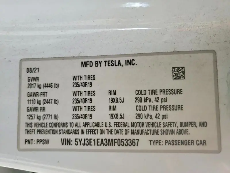 2021 TESLA MODEL 3   
