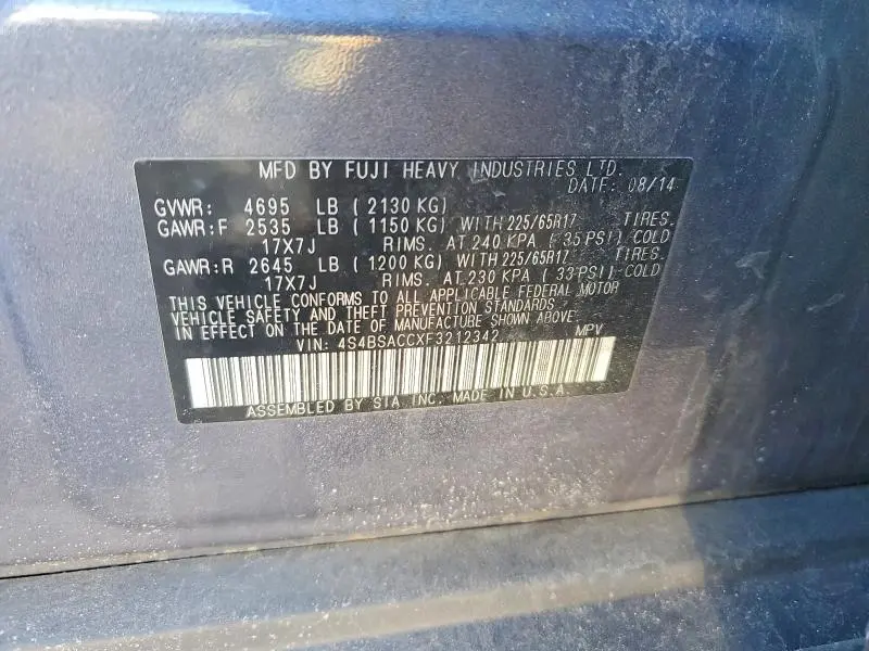 2015 SUBARU OUTBACK 2.5I PREMIUM  