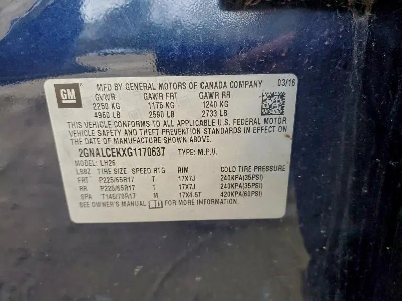 2016 CHEVROLET EQUINOX LT  