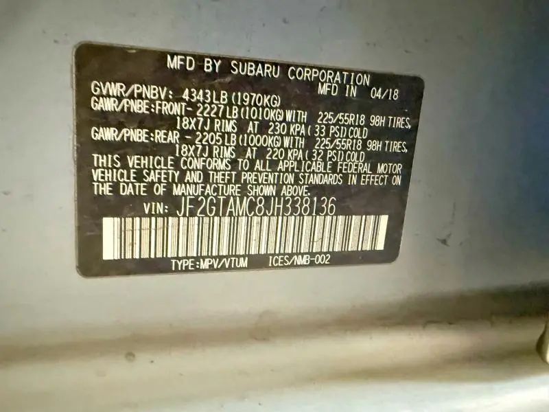 2018 SUBARU CROSSTREK LIMITED  