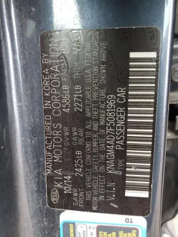 2015 KIA OPTIMA HYBRID  