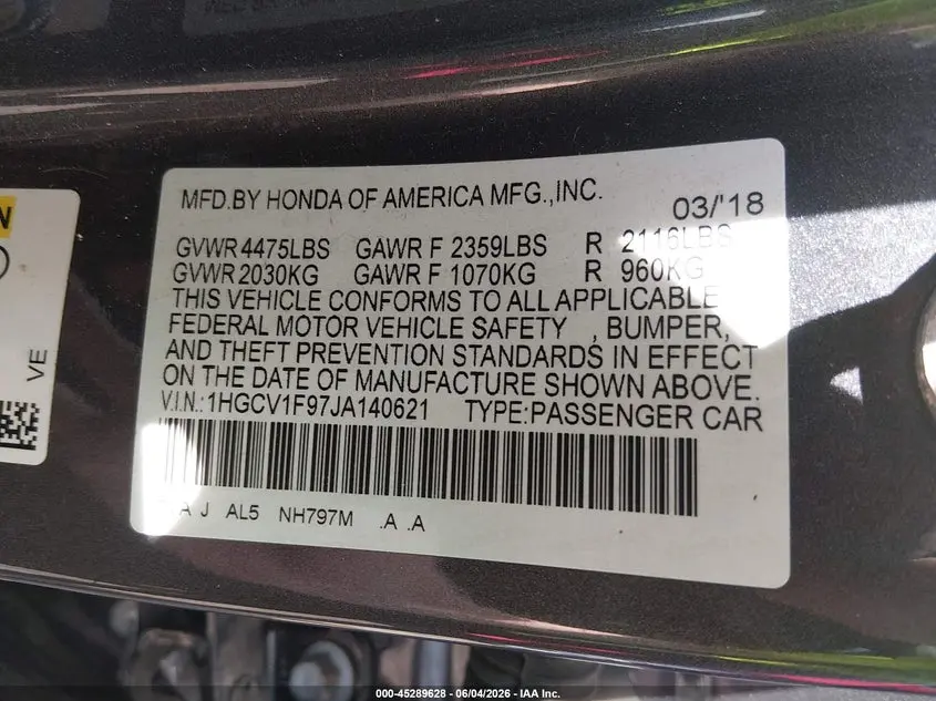 2018 HONDA ACCORD TOURING