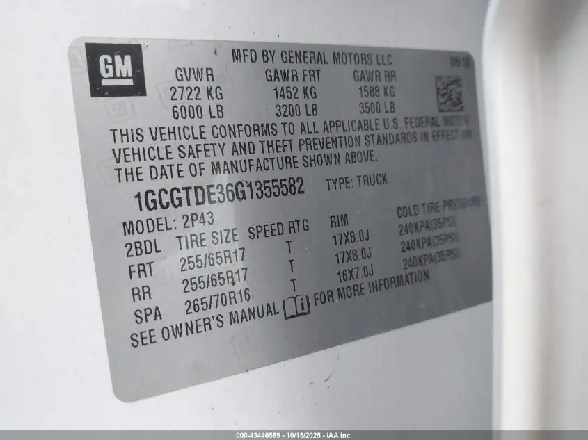 2016 CHEVROLET COLORADO Z71