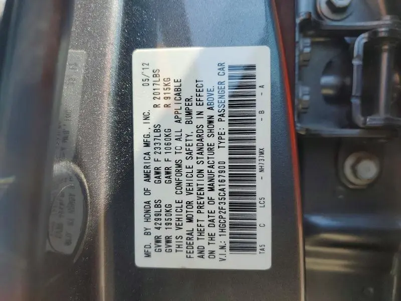 2012 HONDA ACCORD LX  