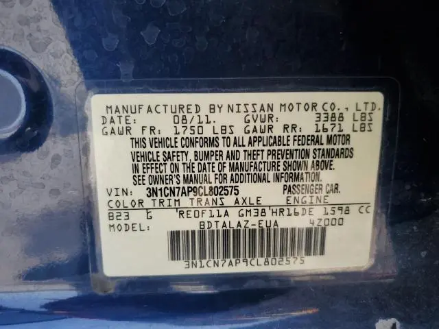 2012 NISSAN VERSA S  