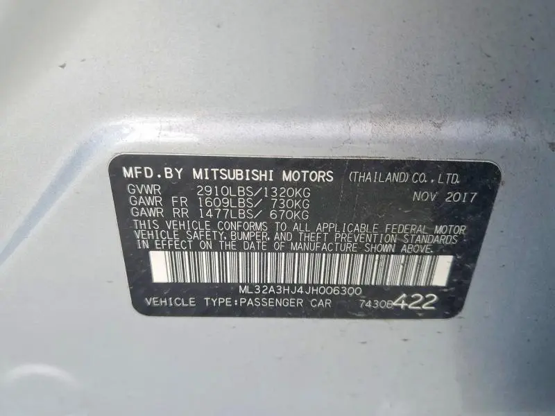 2018 MITSUBISHI MIRAGE ES  
