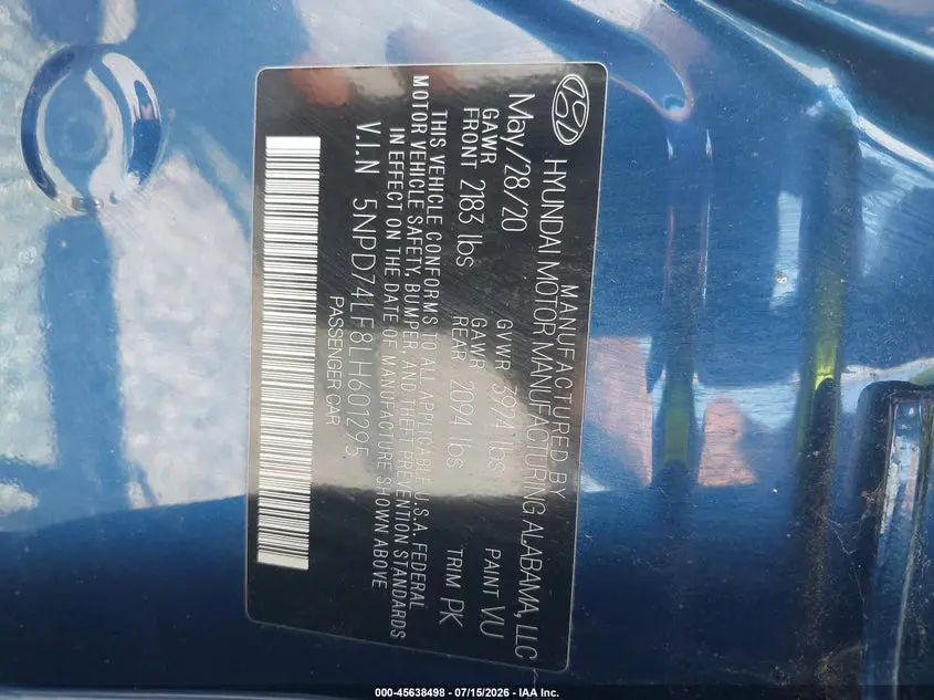 2020 HYUNDAI ELANTRA SE