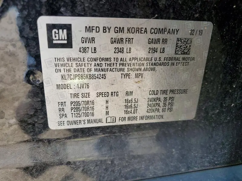 2019 CHEVROLET TRAX 1LT  