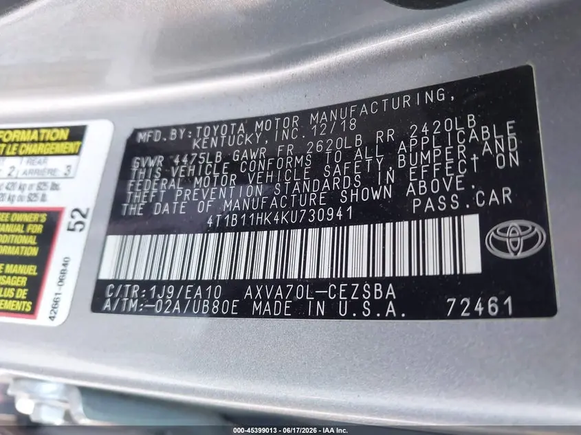 2019 TOYOTA CAMRY SE