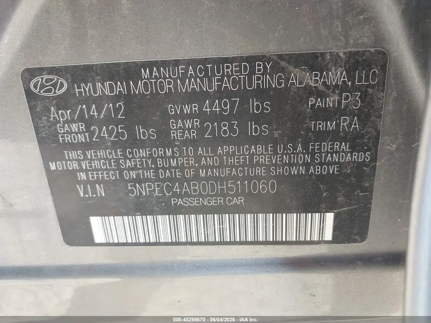 2013 HYUNDAI SONATA LIMITED 2.0T
