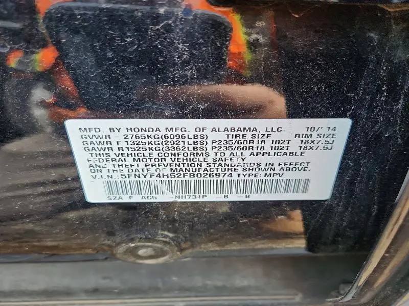 2015 HONDA PILOT EXL  