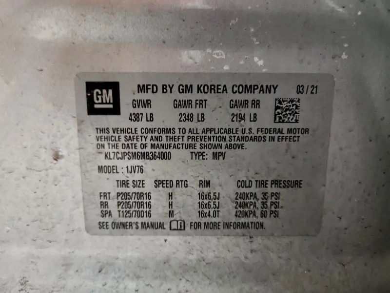 2021 CHEVROLET TRAX 1LT  