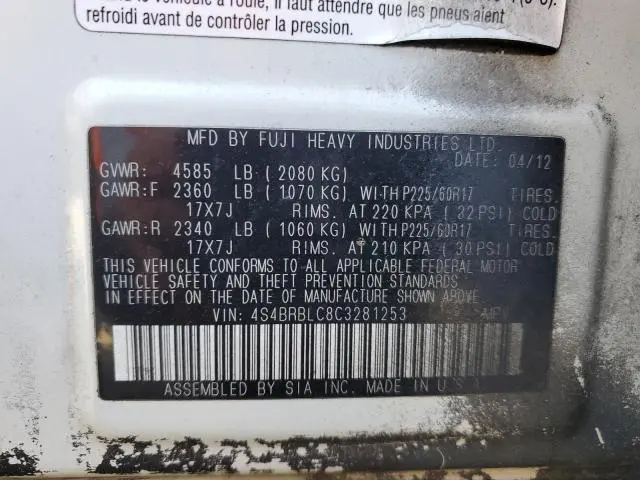 2012 SUBARU OUTBACK 2.5I LIMITED  