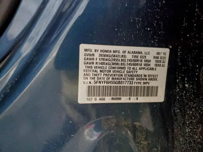 2016 HONDA PILOT EXL  