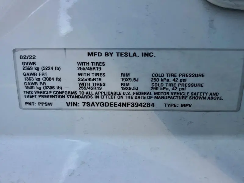 2022 TESLA MODEL Y   