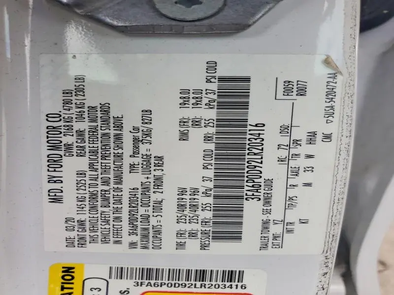 2020 FORD FUSION TITANIUM  