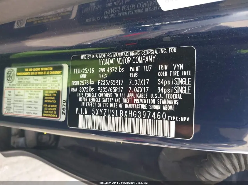 2017 HYUNDAI SANTA FE SPORT 2.4L