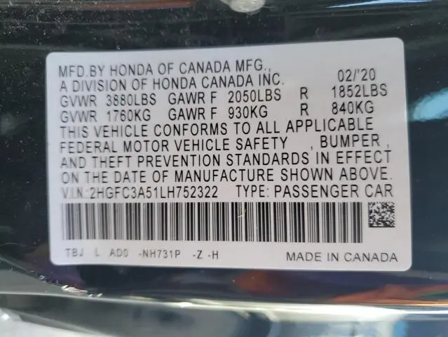 2020 HONDA CIVIC SI