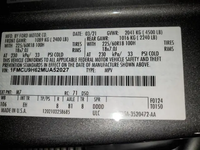 2021 FORD ESCAPE SEL  