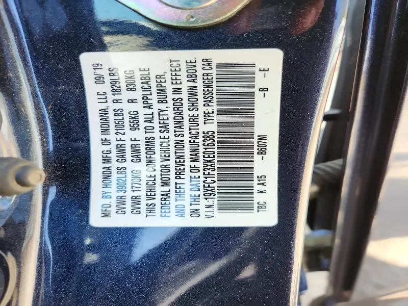 2019 HONDA CIVIC EX  